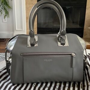 henri bendel Gray Leather Dome Satchel with Silver Hardware